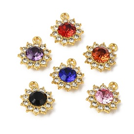 Alloy Rhinestone Pendants, Flower Charms, Golden