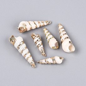 Подвески из натуральных ракушек с гальваническим покрытием, подвески в форме ракушек, с латунными петлями, золотые