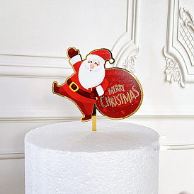 Acrylic Cake Toppers, Cake Inserted Cards, Christmas Themed Decorations, Santa Claus with Word Merry Christmas