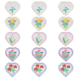 3 Наборы 15 шт. нашивок с компьютерной вышивкой в виде сердца и цветка из полиэстера, пришиваемых/приклеиваемых утюгом, аппликации в китайском стиле