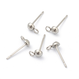 202 Stainless Steel Stud Earring Findings, with Loop, Half Round