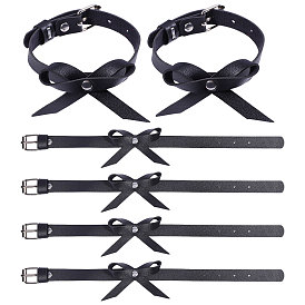 3 пары регулируемых браслетов на лодыжку из искусственной кожи с бантом, Сплав с застежками, платина