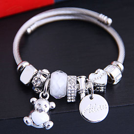 Sweet and Cute Bear Pendant Bracelet with Metal Pan DL for Fashionable Look