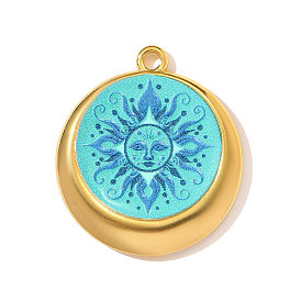 Печатные 304 подвески из нержавеющей стали, плоский круглый с подвесками в виде солнца, зеркальная полировка, ионное покрытие (ip), реальный 18 k позолоченный