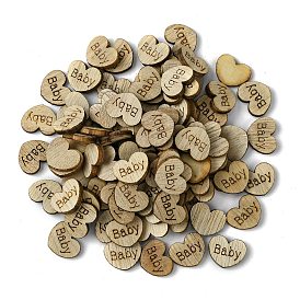 100Pcs Wood Cabochons, Heart with Word Baby