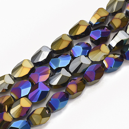 Electroplate Glass Beads Strands, AB Color Plated, Faceted, Oval