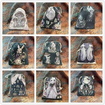 Rectangle Canvas Cloth Tarot Cards Storage Pouches, Jewelry Drawstring Storage Bags, for Witchcraft Articles Storage