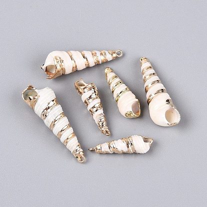 Подвески из натуральных ракушек с гальваническим покрытием, подвески в форме ракушек, с латунными петлями, золотые