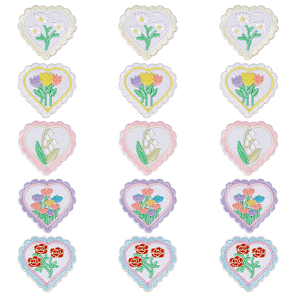 3 Наборы 15 шт. нашивок с компьютерной вышивкой в виде сердца и цветка из полиэстера, пришиваемых/приклеиваемых утюгом, аппликации в китайском стиле