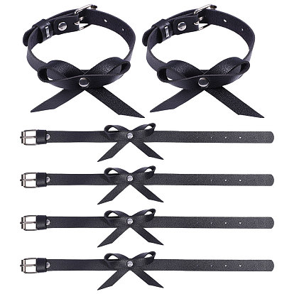 3 пары регулируемых браслетов на лодыжку из искусственной кожи с бантом, Сплав с застежками, платина