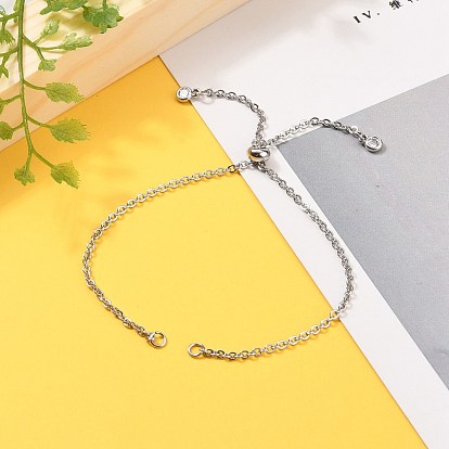 Adjustable 304 Stainless Steel Cable Chain Slider Bracelet/Bolo Bracelets Making, with Brass Cubic Zirconia Charms