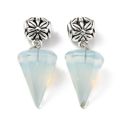 Opalite European Dangle Charms, Large Hole Pendants, with Antique Silver Alloy Findings, Cone
