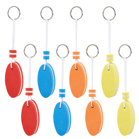 8шт. 4 цвета брелоков из ЭВА, с металлическими кольцами, овальные, платина