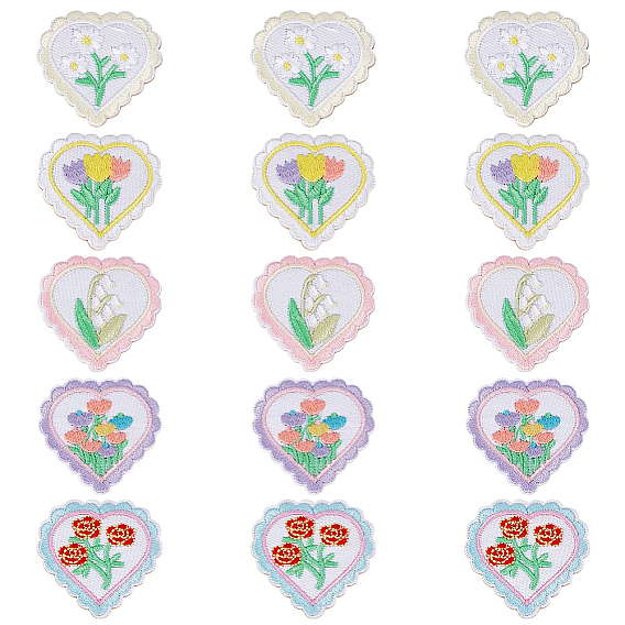3 Наборы 15 шт. нашивок с компьютерной вышивкой в виде сердца и цветка из полиэстера, пришиваемых/приклеиваемых утюгом, аппликации в китайском стиле