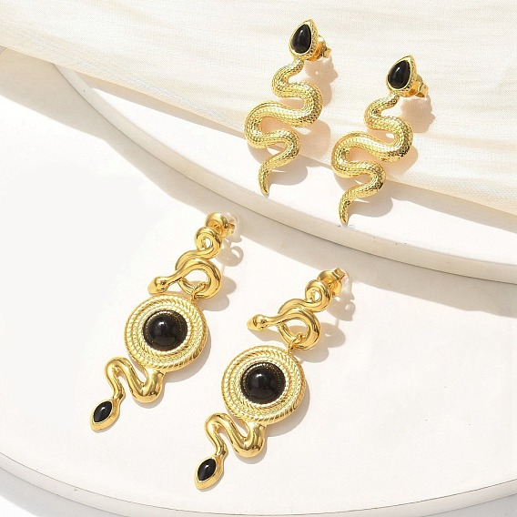 304 из нержавеющей стали серьги, с эмалью, змея