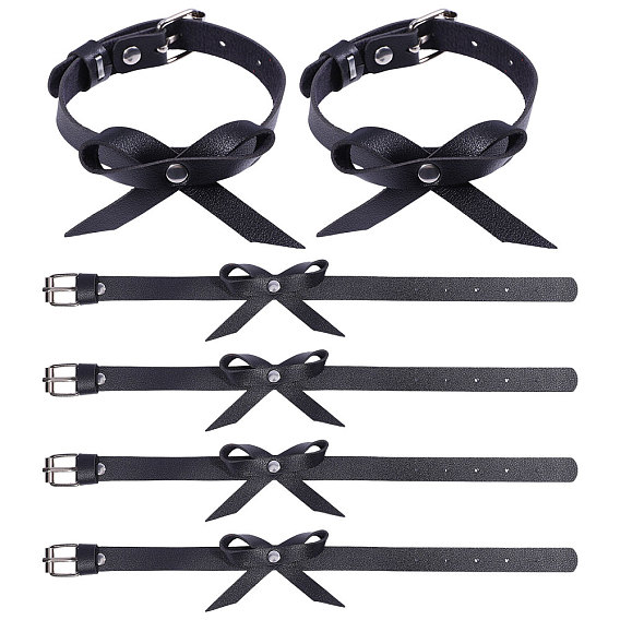 3 пары регулируемых браслетов на лодыжку из искусственной кожи с бантом, Сплав с застежками, платина