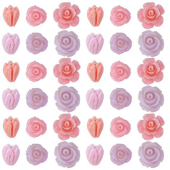 60 шт. 6 стили крашеные синтетические коралловые резные бусины, цветок