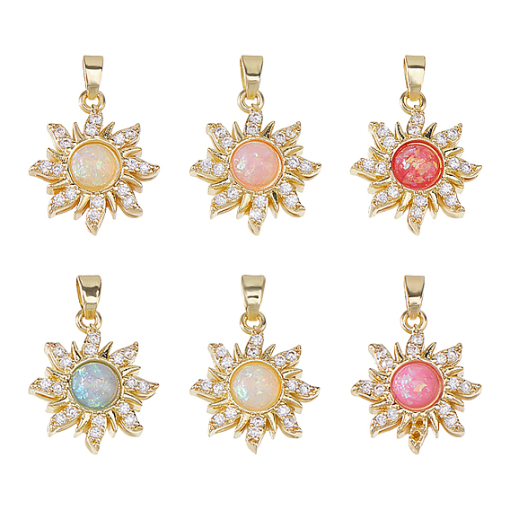 6шт 6 цвета стойка покрытие латунный подвесной, с смолой и кубическим цирконием, без свинца и без кадмия, долговечный, солнце