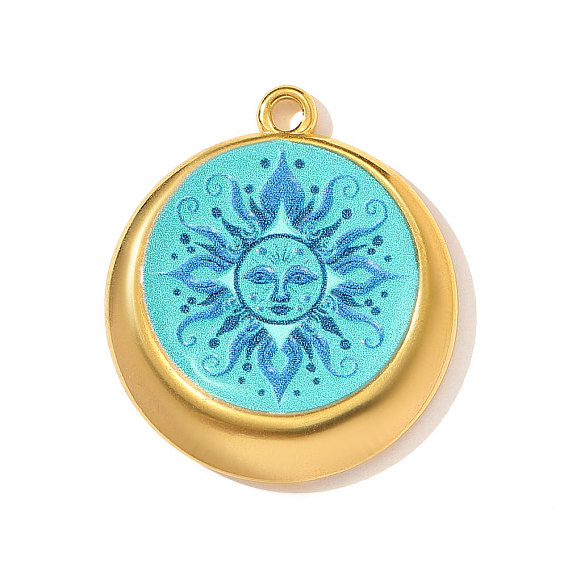 Печатные 304 подвески из нержавеющей стали, плоский круглый с подвесками в виде солнца, зеркальная полировка, ионное покрытие (ip), реальный 18 k позолоченный