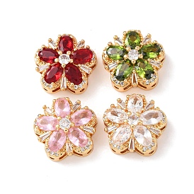 Латунные микро проложить кубического циркония бусы, со стеклом, цветок, без никеля , реальный 18 k позолоченный