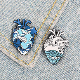 Adorable Blue Wave Heart Brooch - Creative Cartoon Ocean Theme Jewelry for Fashionable Individuals