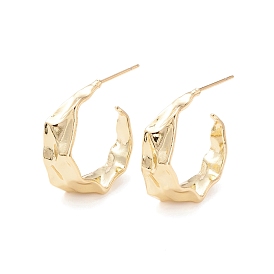 Chunky Textured C-shape Stud Earrings, Half Hoop Earrings, Brass Open Hoop Earrings for Women