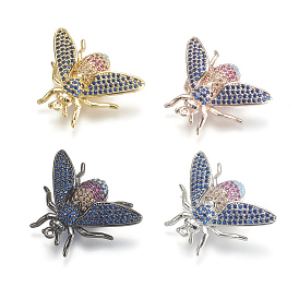 Brass Micro Pave Cubic Zirconia Pendants, Insect, Colorful