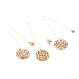 Christmas Theme Chain Bookmarks, with Zinc Alloy Enamel Christmas Bell/Reindeer/Cherry and Brass Flower Charms