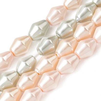 Нити бусин-имитаторов из гальванизированного непрозрачного стекла с имитацией жемчуга, двухконусные