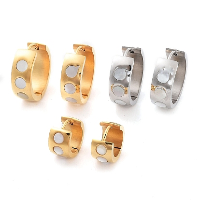 304 Stainless Steel & Natural Shell Huggie Hoop Earrings for Women, with 316 Surgical Stainless Steel Ear Pins