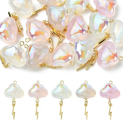 15Pcs 5 Colors Transparent Acrylic with Brass Pendants, with 304 Stainless Steel Loops, Golden, Cloud with Lightning Bolt