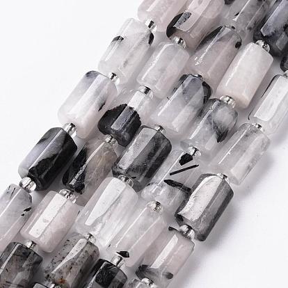 Natural Black Rutilated Quartz Beads Strands, Faceted, Column