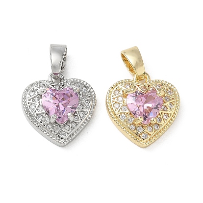 Подвески из латуни ко Дню святого Валентина с микропаве из розового кубического циркония, долговечный, сердце прелести