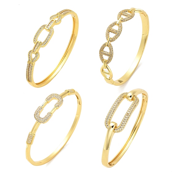 Женские браслеты из латуни с микропаве и прозрачным фианитом с полыми шарнирами