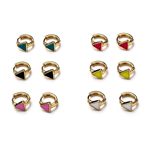 Brass Enamel Huggie Hoop Earrings, Triangle, Long-Lasting Plated, Golden