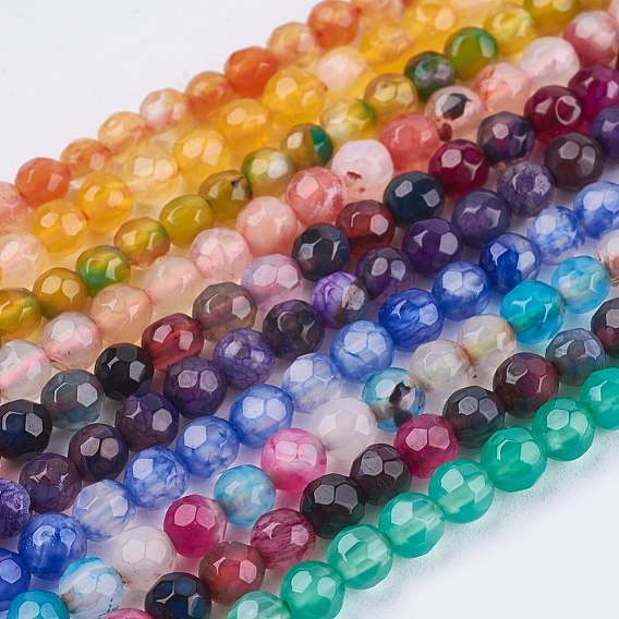 Natural Agate Round Beads Strand, Dyed, Faceted