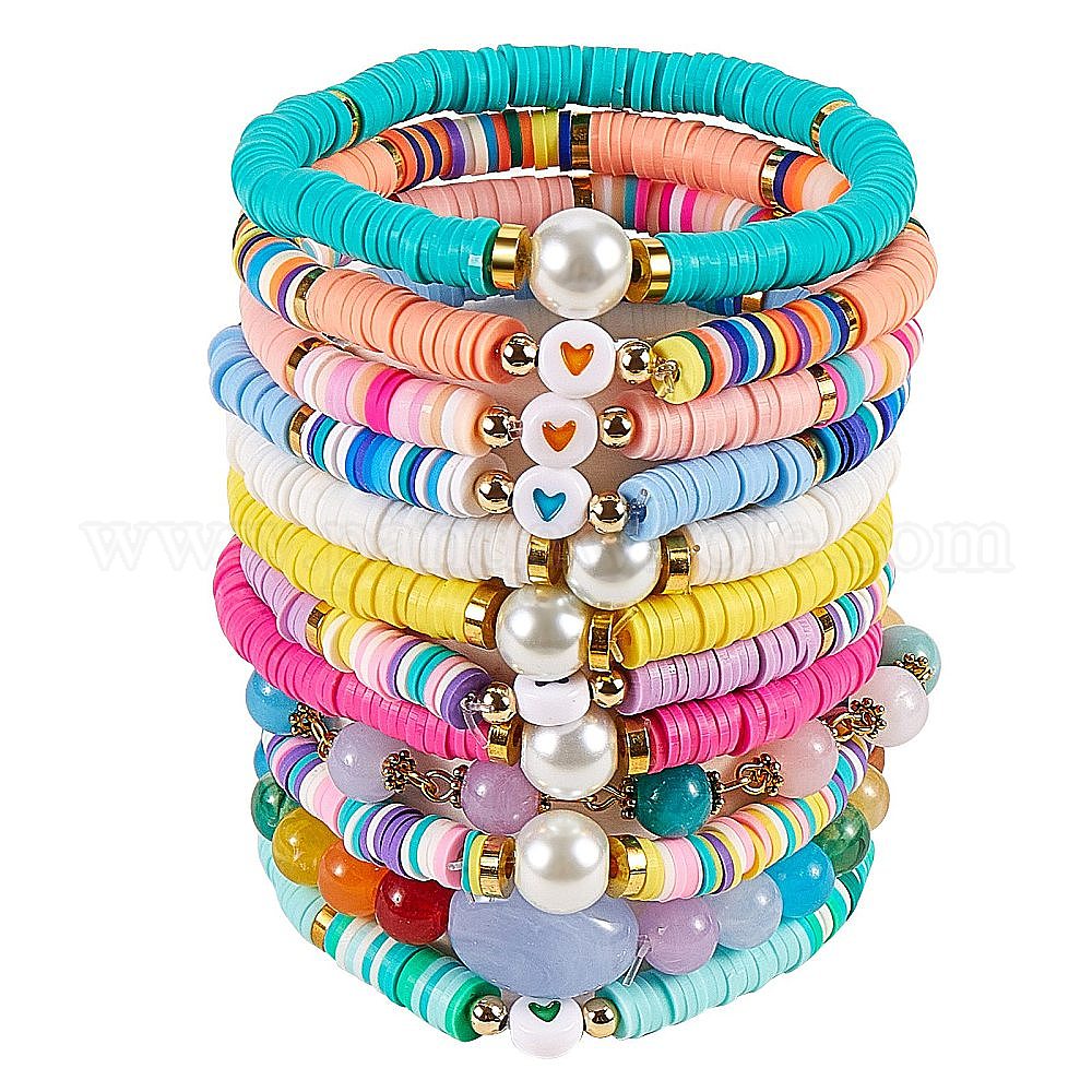 China Factory Stretch Bracelets Sets, with Polymer Clay Heishi