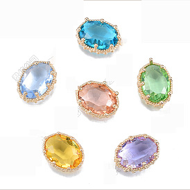 Cabochons en verre, avec accessoires en laiton plaqués or clair, facette, ovale