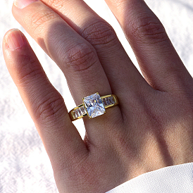 925 Anillos de dedo con circonita cúbica pavé de plata esterlina para mujer, Rectángulo
