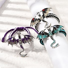 Браслеты из сплава птерозавров, украшенные эмалью и стразами., Регулируемые браслеты из вощеного шнура для женщин и мужчин, античное серебро