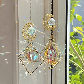 Moon & Diamond Metal Hanging Ornaments, Glass Charm Suncatchers