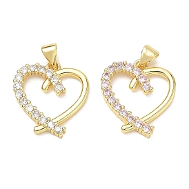 Brass Micro Pave Cubic Zirconia Pendants, Heart Charms, Lead Free & Cadmium Free, Long-Lasting Plated, Rack Plating,Real 18K Gold Plated