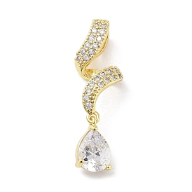 Brass Micro Pave Cubic Zirconia Pendants, with Glass, Teardrop Charm