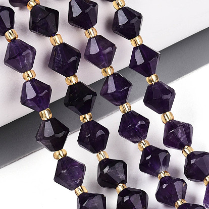 Природный аметист нитей бисера, двухконусные, граненые, с бисером
