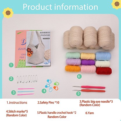 DIY Knitting Kits, including 10Pcs Metal Safety Pins, 10 Colors Yarn, 5Pcs Plastic Markers, 3Pcs Eye Needles and 2Pcs Crochet Hook