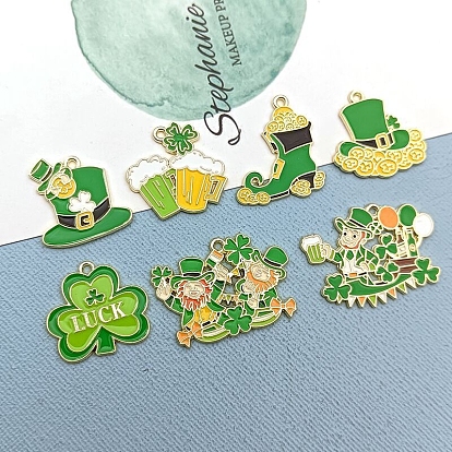 Saint Patrick's Day Alloy Enamel Pendants, Golden