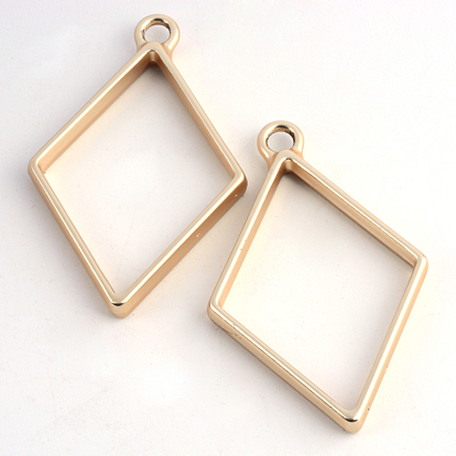 Matte Style Rack Plating Alloy Rhombus Open Back Bezel Pendants, For DIY UV Resin, Epoxy Resin, Pressed Flower Jewelry, Cadmium Free & Nickel Free & Lead Free, 40x25.5x3.5mm, Hole: 3mm