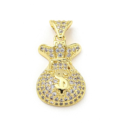 Brass Micro Pave Cubic Zirconia Pendants, Cadmium Free & Lead Free, Purse