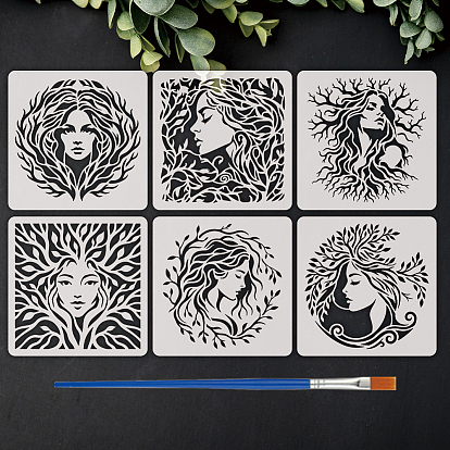 6Stück 6Stile Mandala Blume Haustier aushöhlen Zeichen-Malschablonen, für DIY Sammelalbum, Fotoalbum