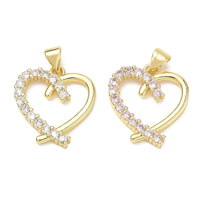 Brass Micro Pave Cubic Zirconia Pendants, Heart Charms, Lead Free & Cadmium Free, Long-Lasting Plated, Rack Plating,Real 18K Gold Plated